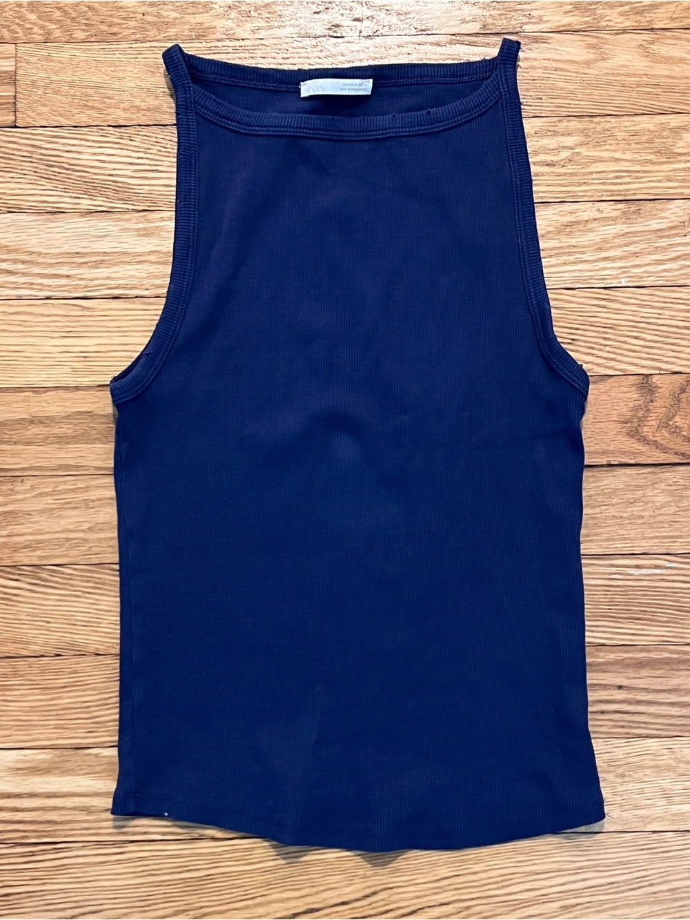 Zara Navy Distressed Ribbed Tank Top Size M